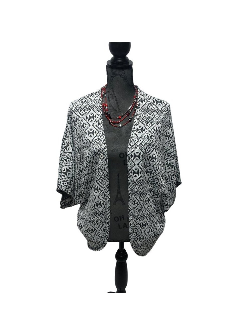 Xhileration Cardigan Womens Size Medium Black White Aztec Open Front Sweater